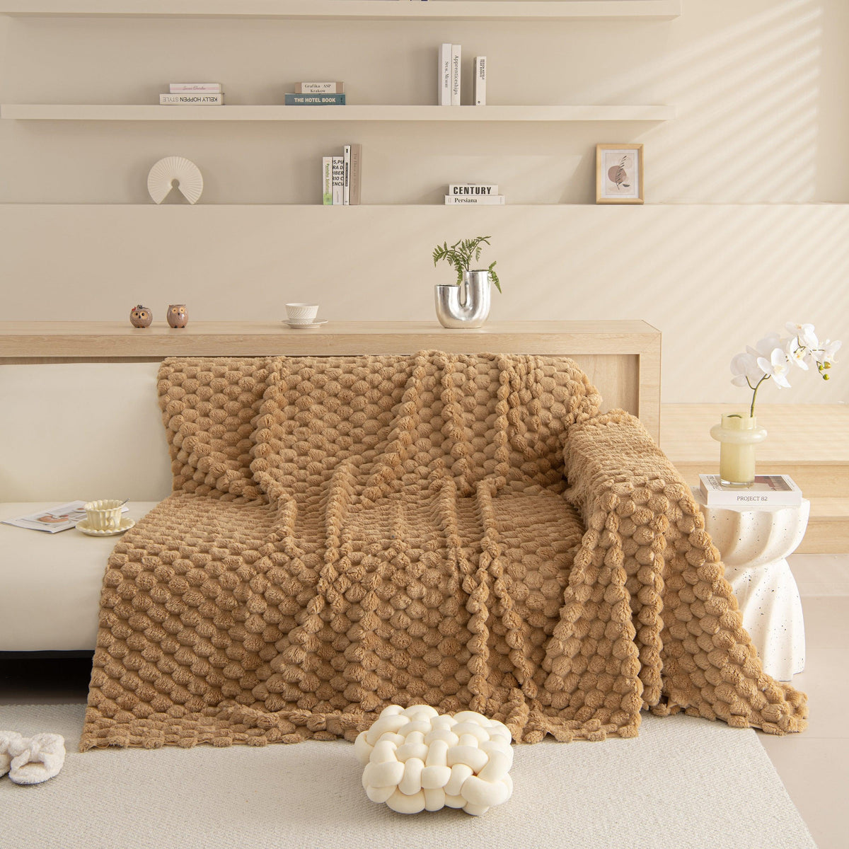 Thick Plush Faux Fur Couch Cover Blanket Warm Fuzzy Blanket Couch Protector for Winter