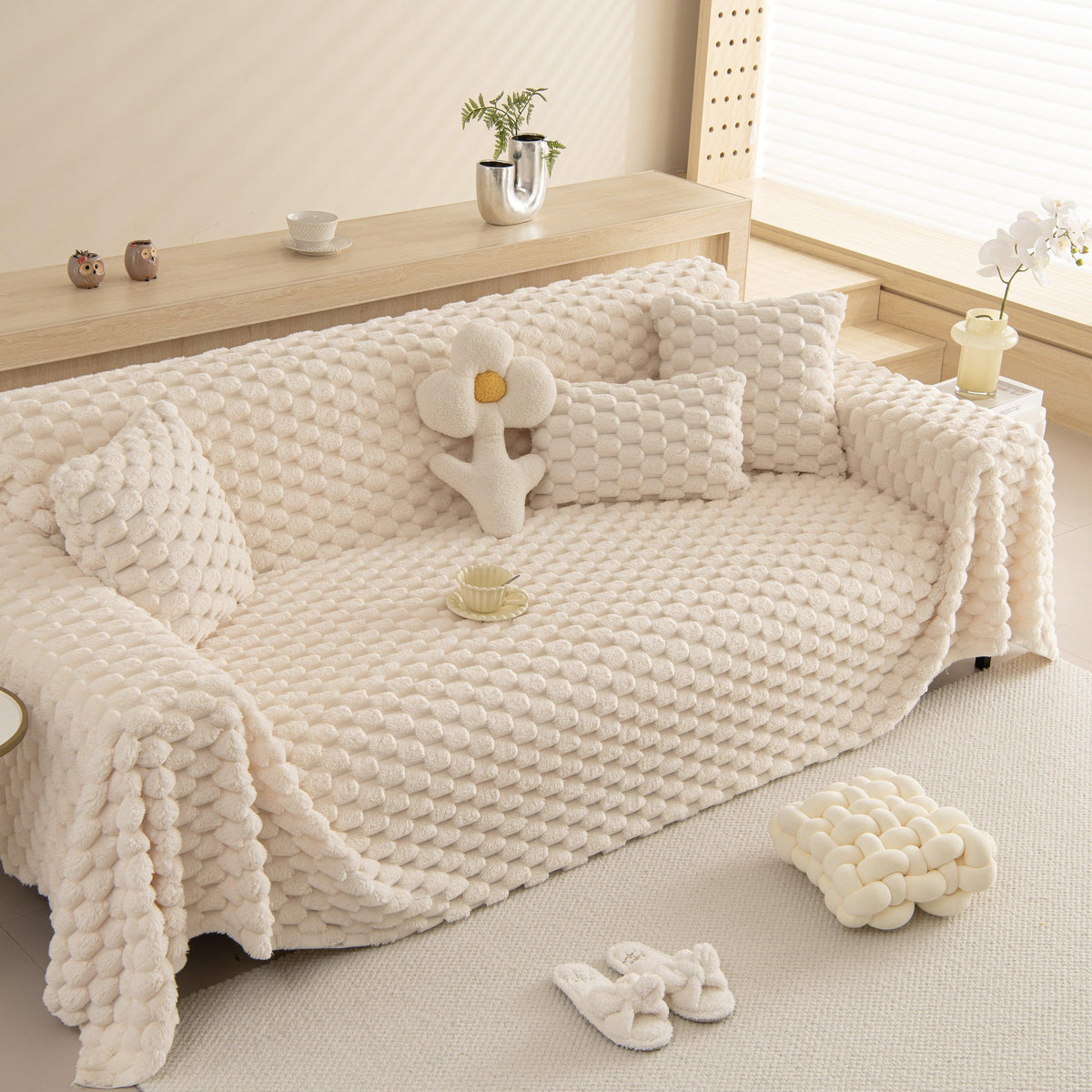 Thick Plush Faux Fur Couch Cover Blanket Warm Fuzzy Blanket Couch Protector for Winter