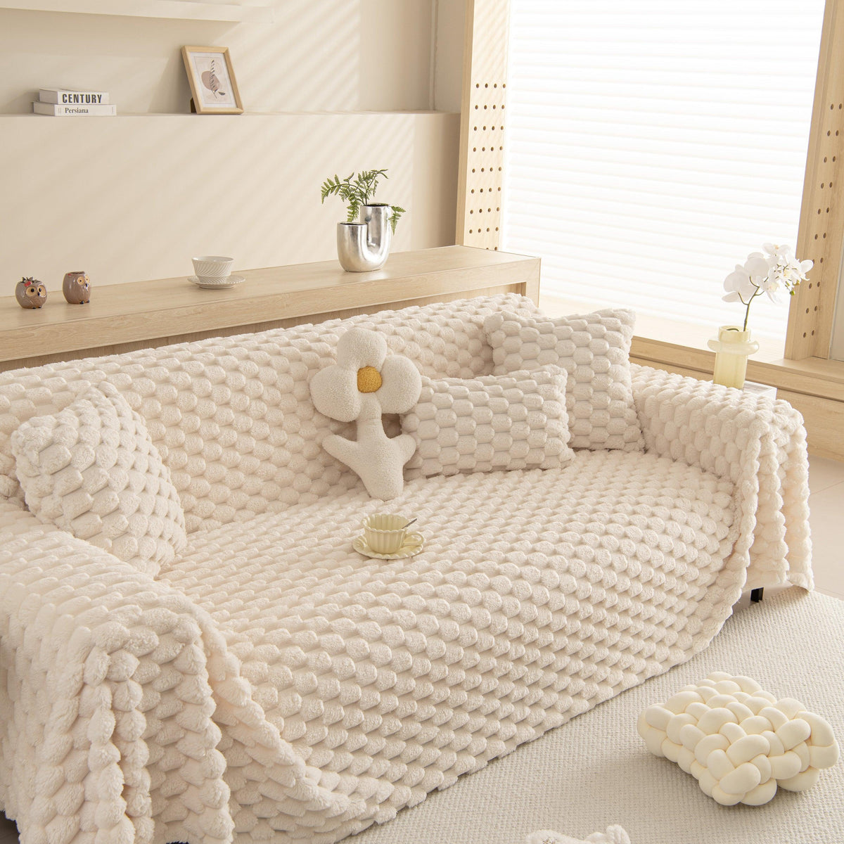 Thick Plush Faux Fur Couch Cover Blanket Warm Fuzzy Blanket Couch Protector for Winter