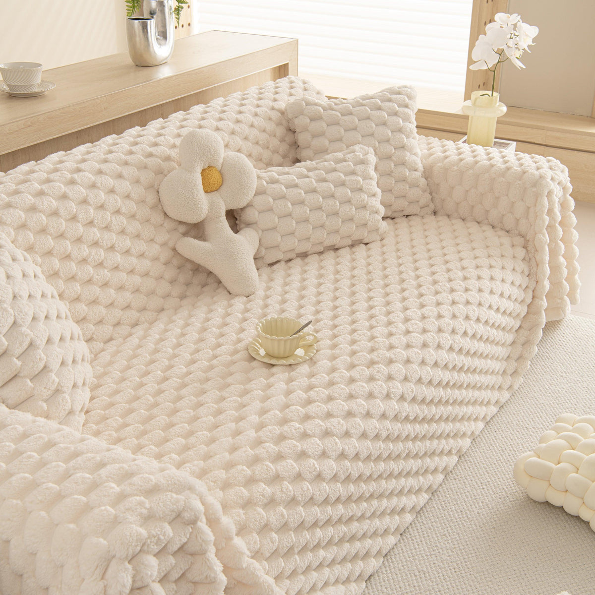 Thick Plush Faux Fur Couch Cover Blanket Warm Fuzzy Blanket Couch Protector for Winter