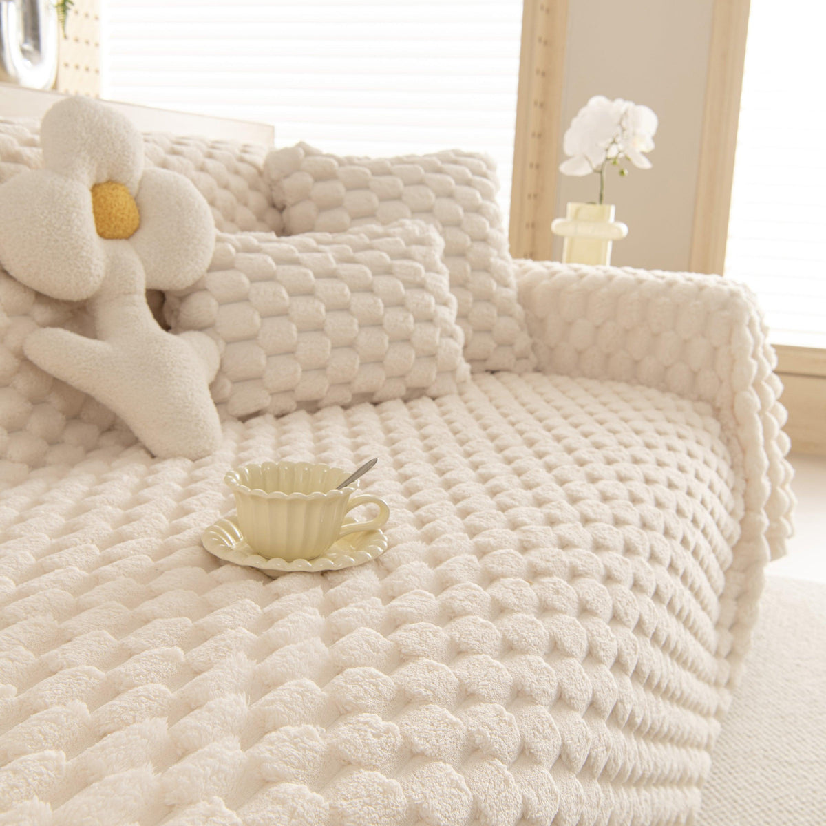 Thick Plush Faux Fur Couch Cover Blanket Warm Fuzzy Blanket Couch Protector for Winter