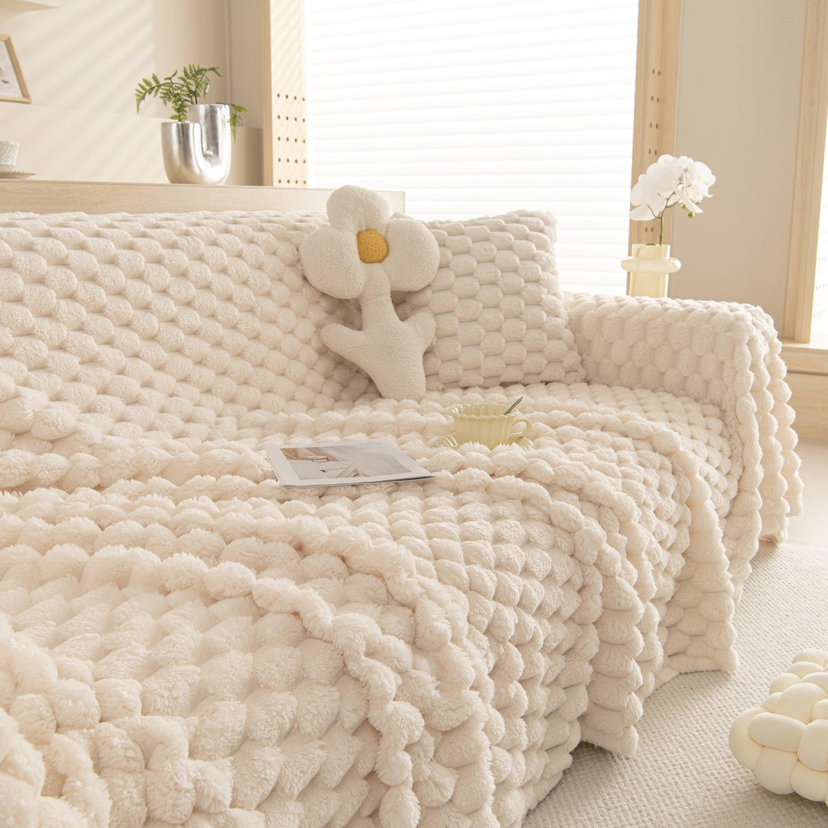 Thick Plush Faux Fur Couch Cover Blanket Warm Fuzzy Blanket Couch Protector for Winter