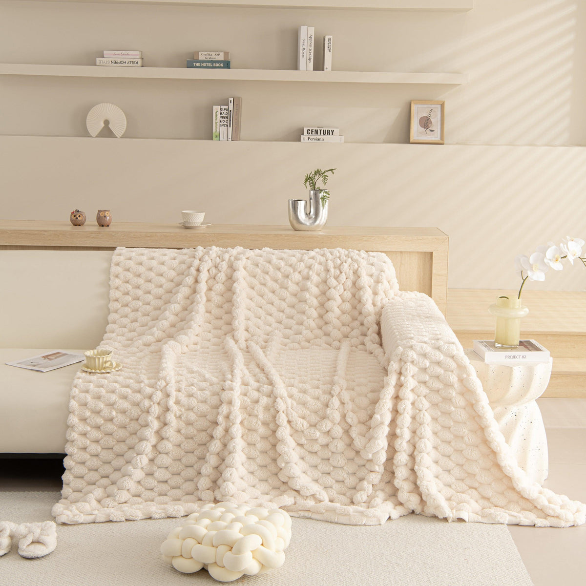 Thick Plush Faux Fur Couch Cover Blanket Warm Fuzzy Blanket Couch Protector for Winter