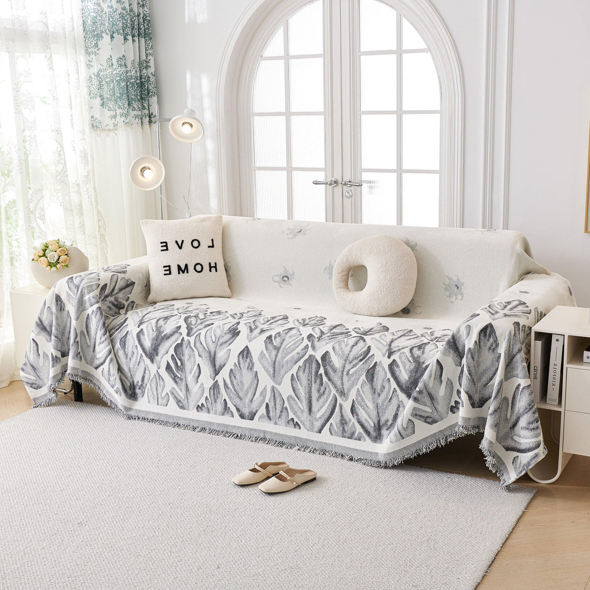 Soft Woven Leaf Couch Blanket, Pet-friendly Sectional Sofa Slipcover For Cats Dogs