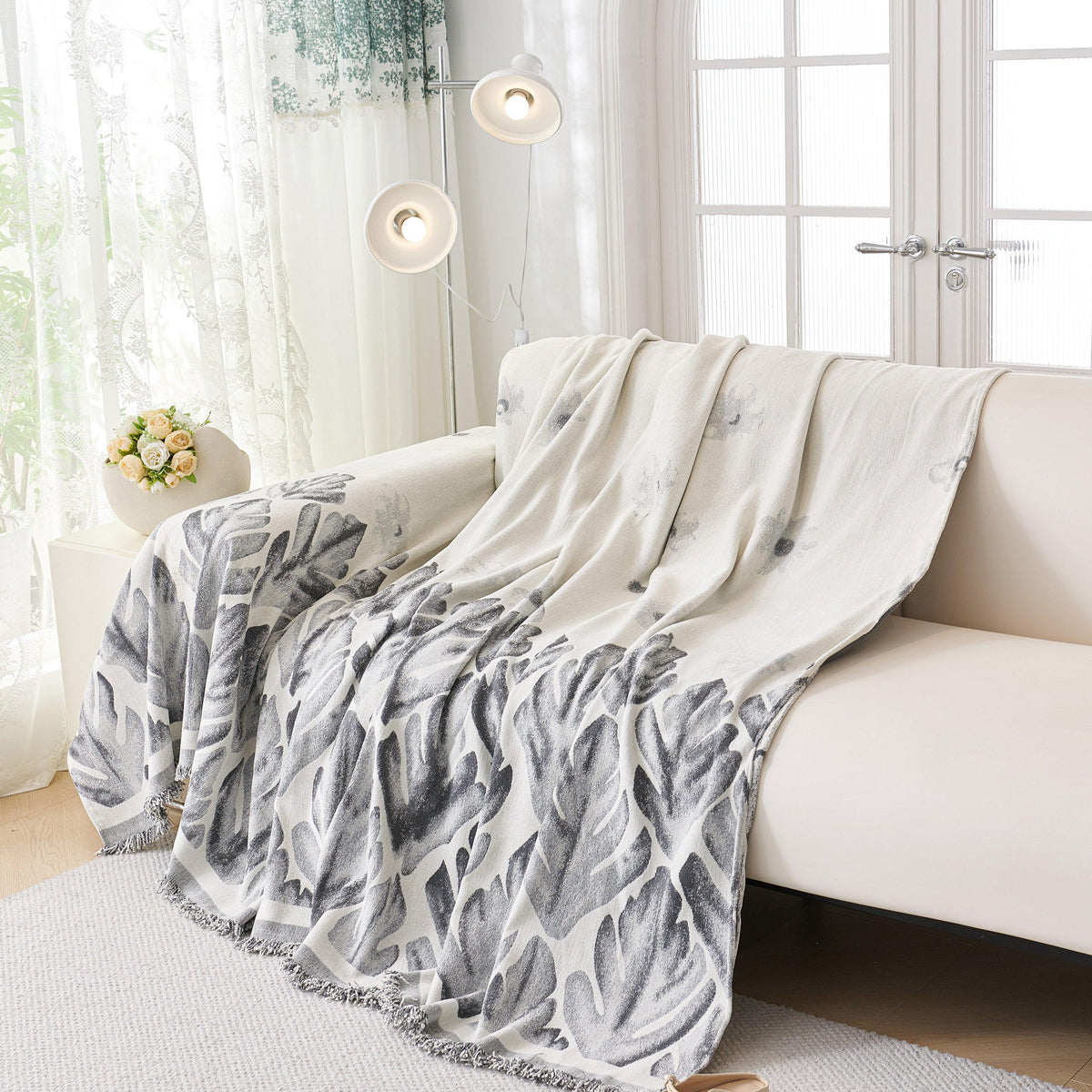 Soft Woven Leaf Couch Blanket, Pet-friendly Sectional Sofa Slipcover For Cats Dogs