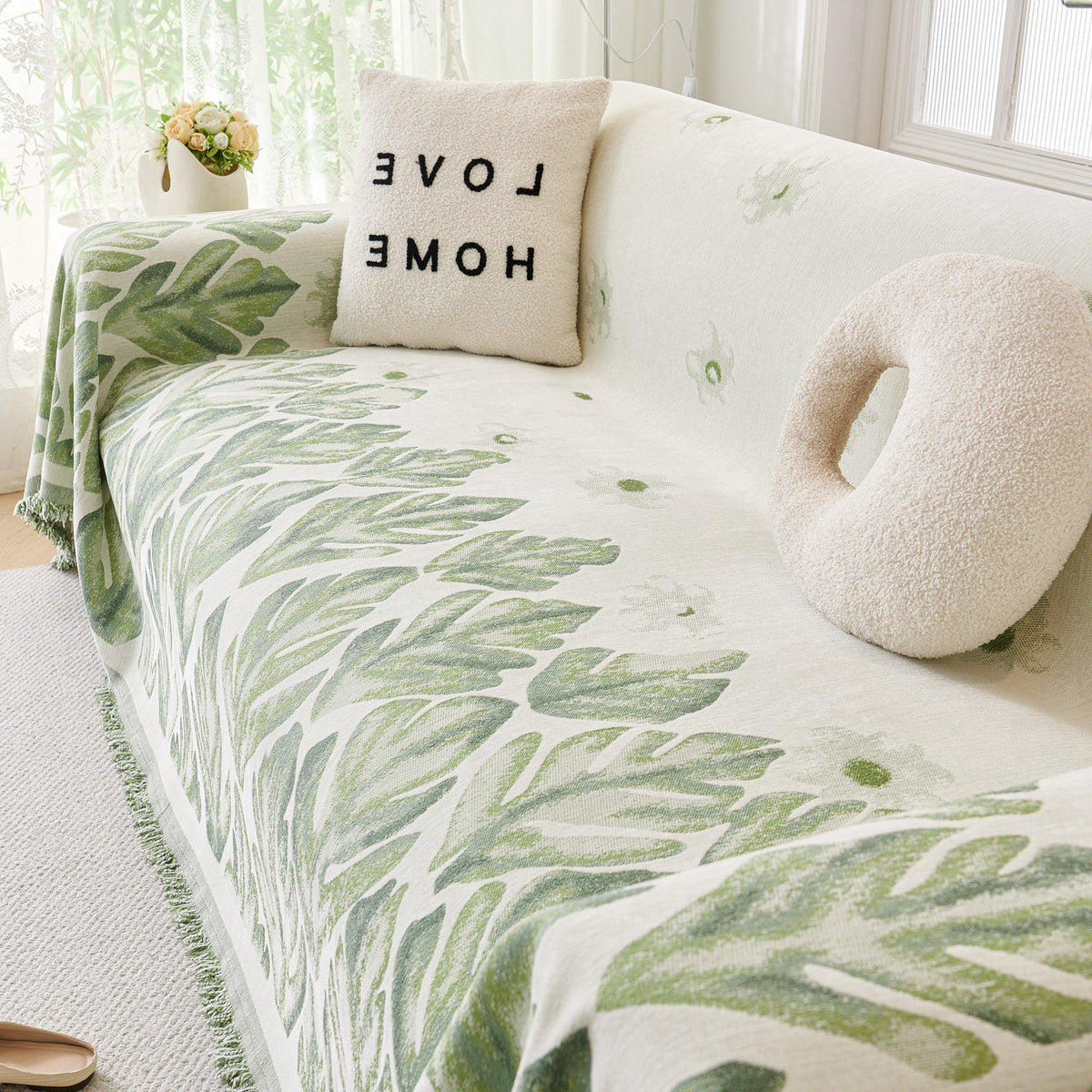 Soft Woven Leaf Couch Blanket, Pet-friendly Sectional Sofa Slipcover For Cats Dogs