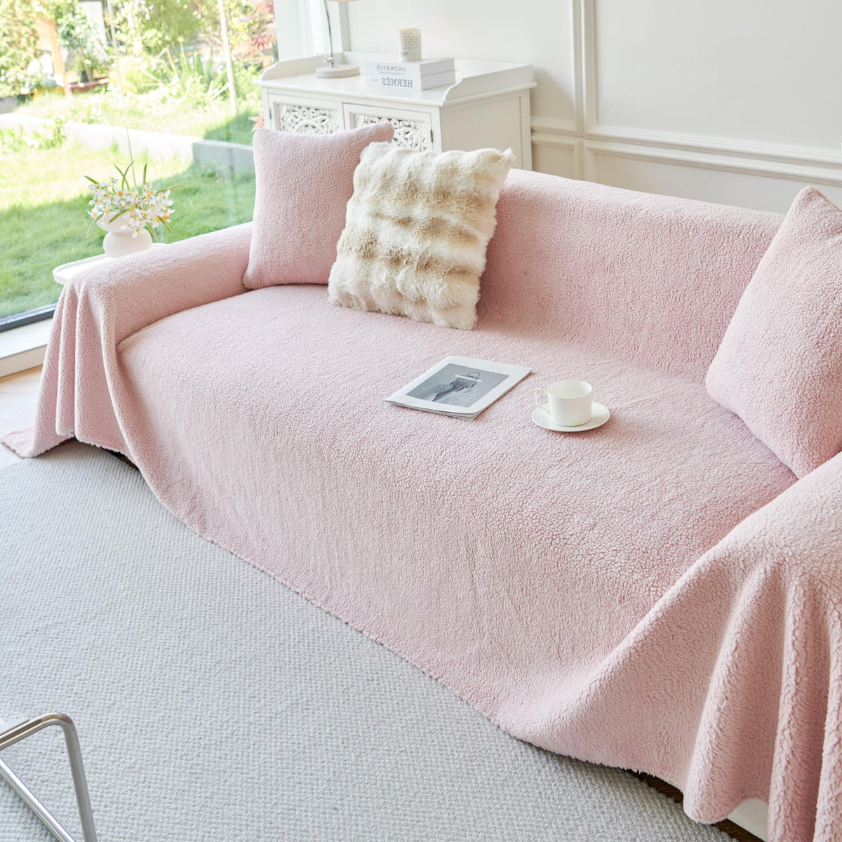 Thick Sherpa Fleece Sofa Protector Cover Stylish Durable Slipcovers for Couches and Chairs