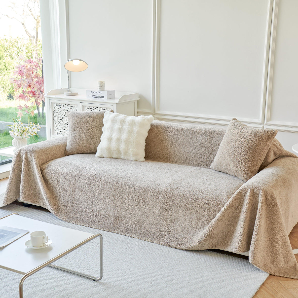Thick Sherpa Fleece Sofa Protector Cover Stylish Durable Slipcovers for Couches and Chairs