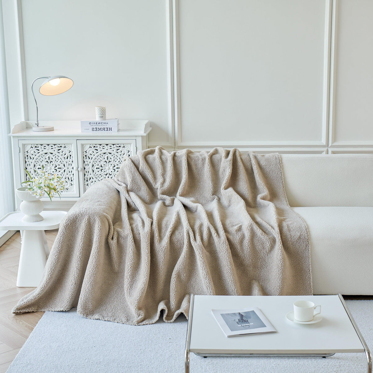 Thick Sherpa Fleece Sofa Protector Cover Stylish Durable Slipcovers for Couches and Chairs