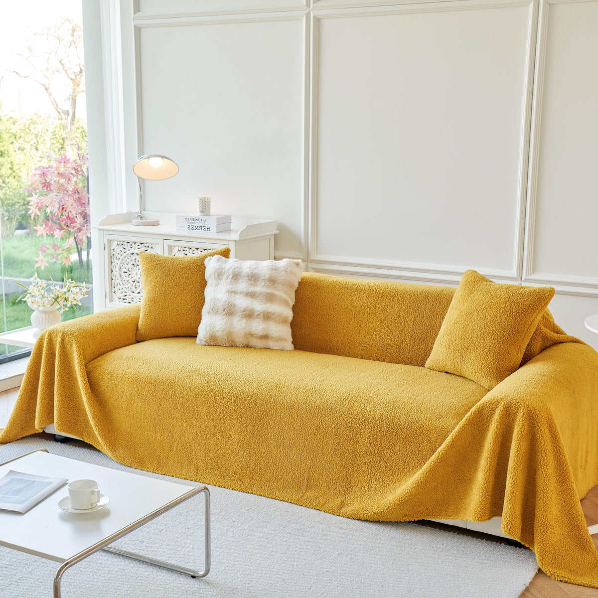 Thick Sherpa Fleece Sofa Protector Cover Stylish Durable Slipcovers for Couches and Chairs