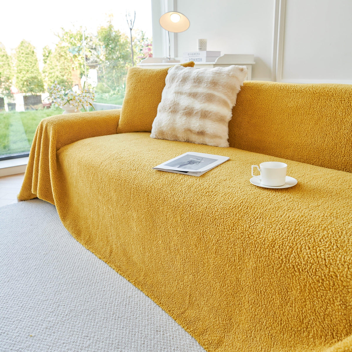 Thick Sherpa Fleece Sofa Protector Cover Stylish Durable Slipcovers for Couches and Chairs