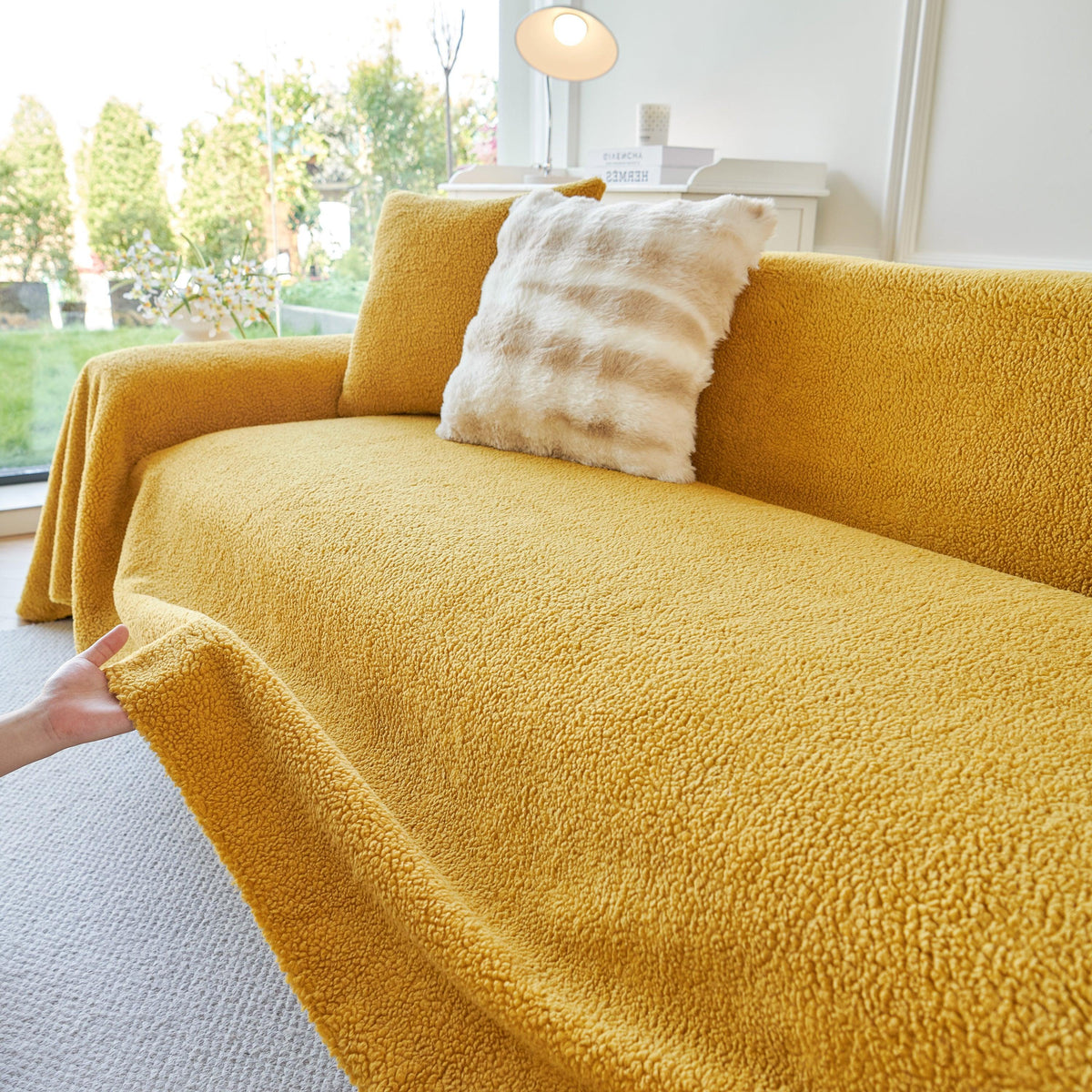 Thick Sherpa Fleece Sofa Protector Cover Stylish Durable Slipcovers for Couches and Chairs