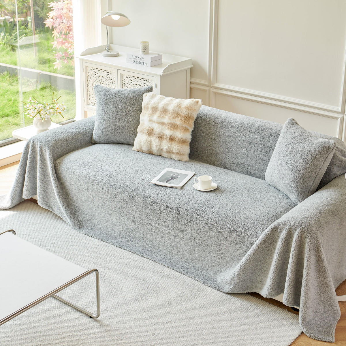 Thick Sherpa Fleece Sofa Protector Cover Stylish Durable Slipcovers for Couches and Chairs