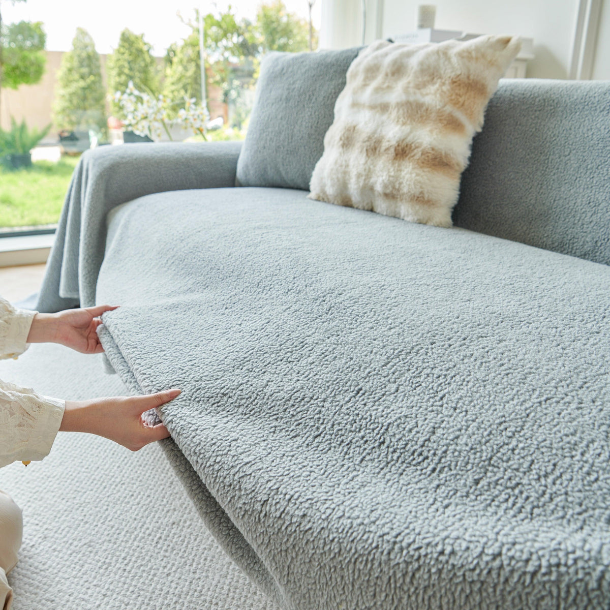 Thick Sherpa Fleece Sofa Protector Cover Stylish Durable Slipcovers for Couches and Chairs