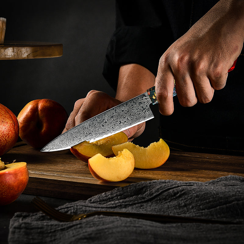 Pristine VG10 Chef Knife Set with Exotic Olive Burl Wood and Pearl Resin Handle