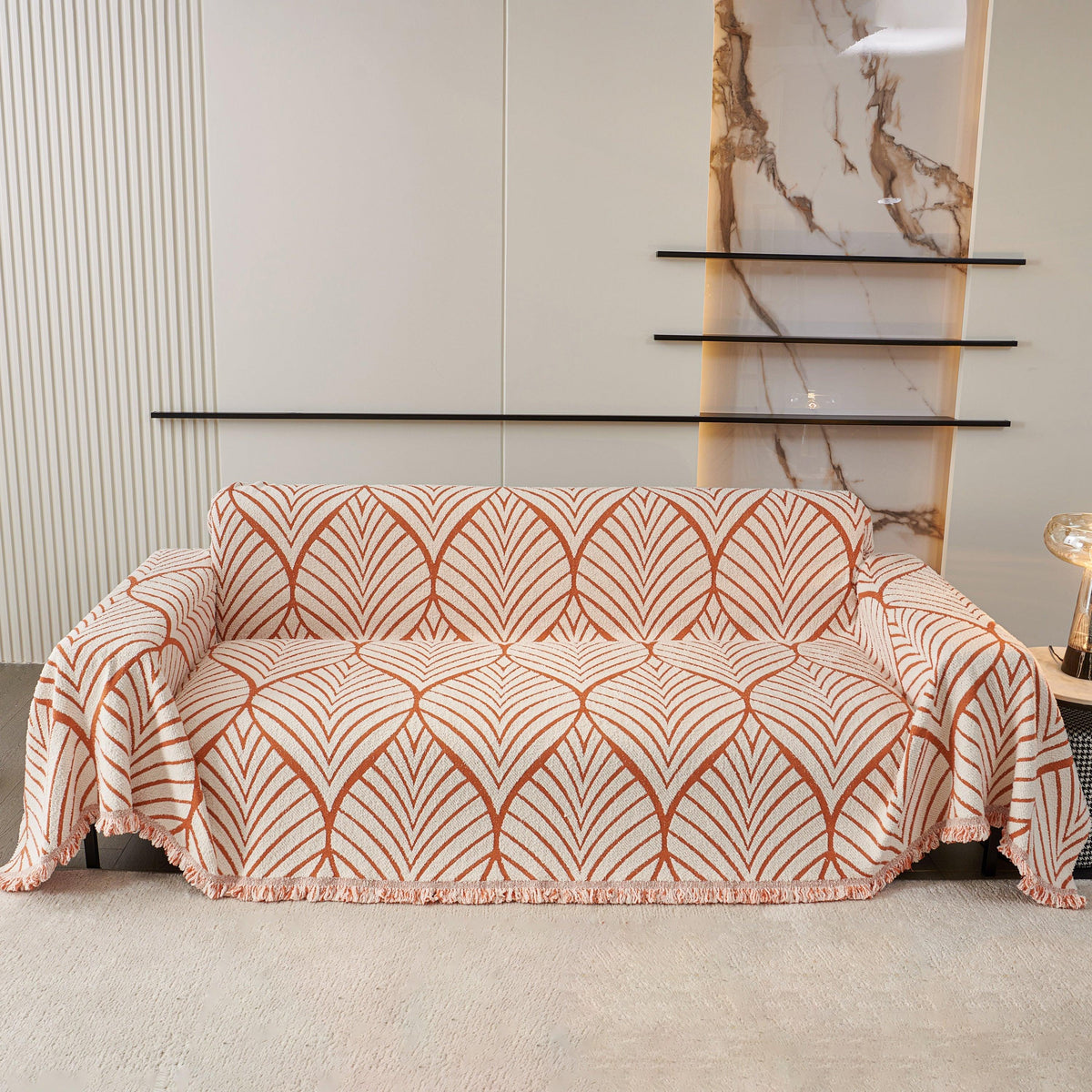Maple Leaves Reversible Chenille Blanket Covers for Couch, Furniture Decoration Cover Sofa Slipcovers
