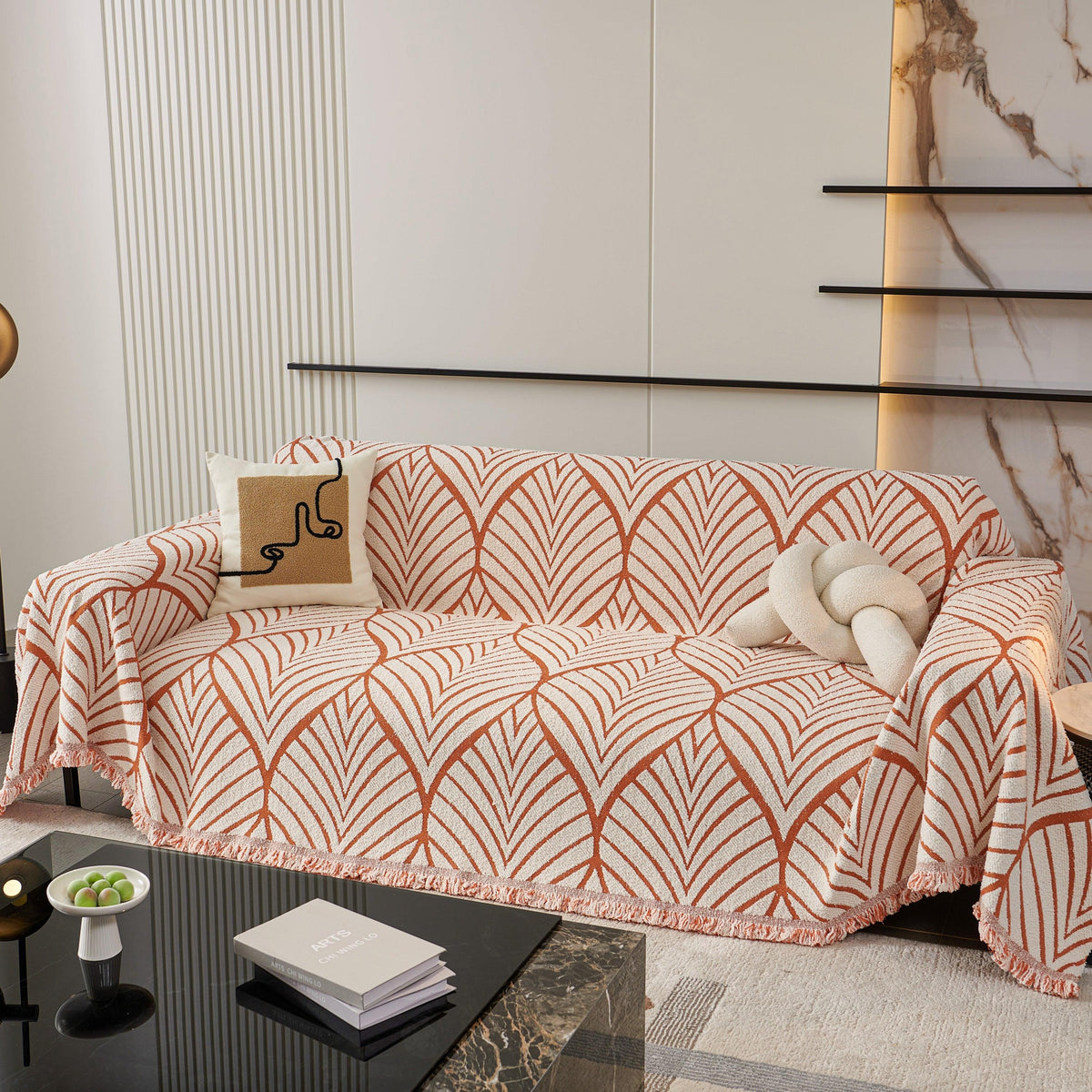 Maple Leaves Reversible Chenille Blanket Covers for Couch, Furniture Decoration Cover Sofa Slipcovers