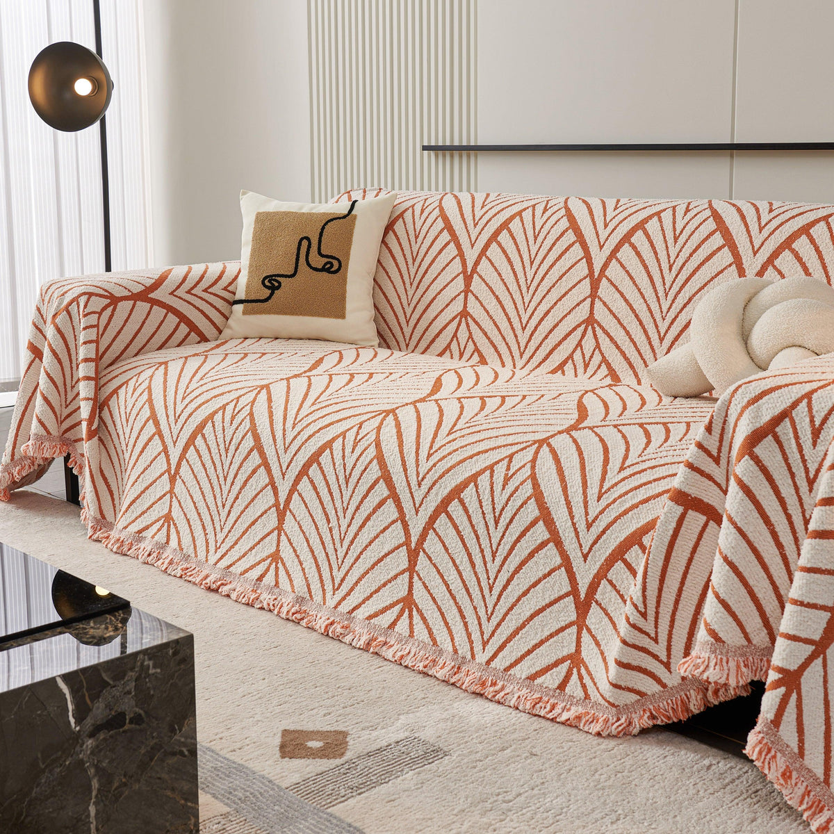 Maple Leaves Reversible Chenille Blanket Covers for Couch, Furniture Decoration Cover Sofa Slipcovers