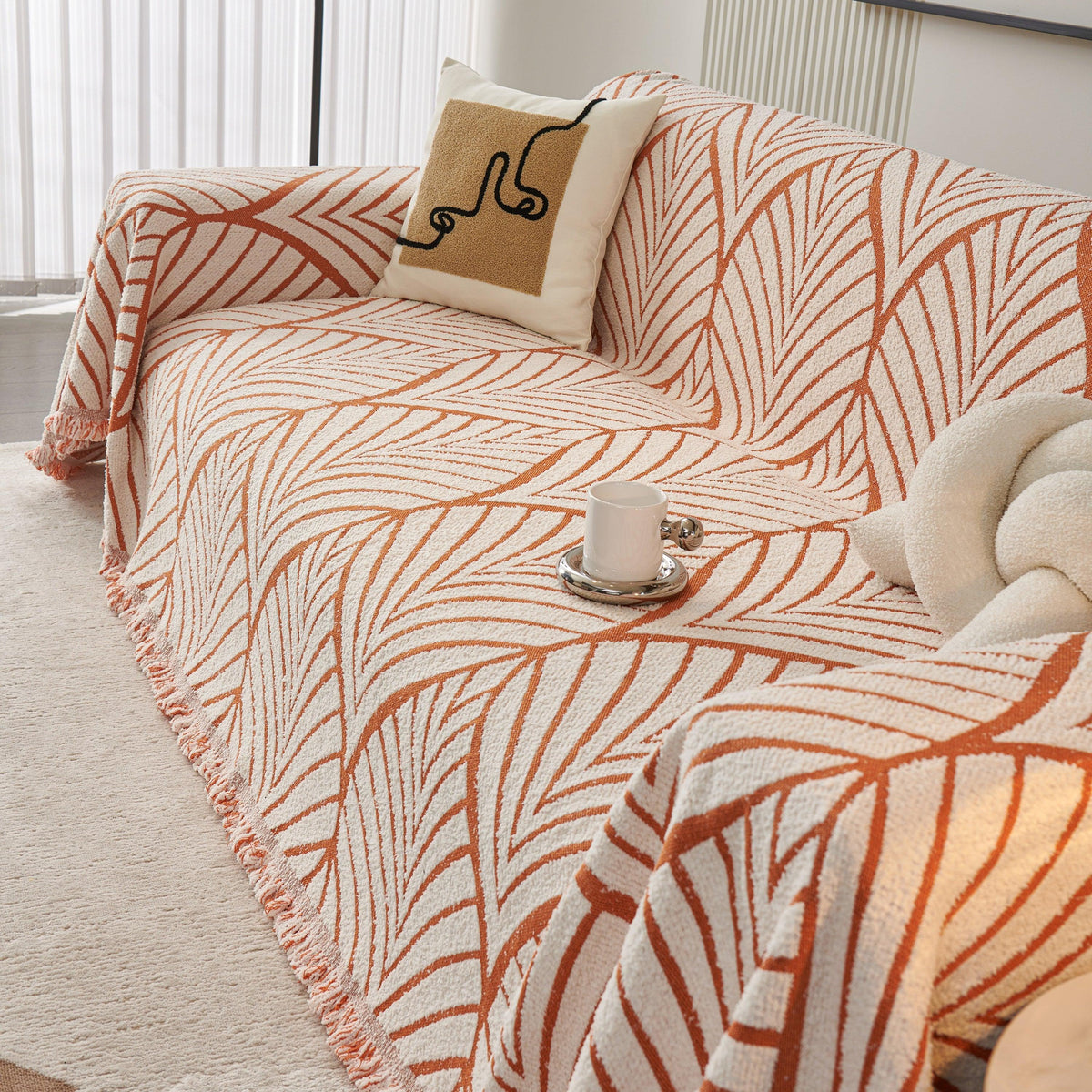 Maple Leaves Reversible Chenille Blanket Covers for Couch, Furniture Decoration Cover Sofa Slipcovers