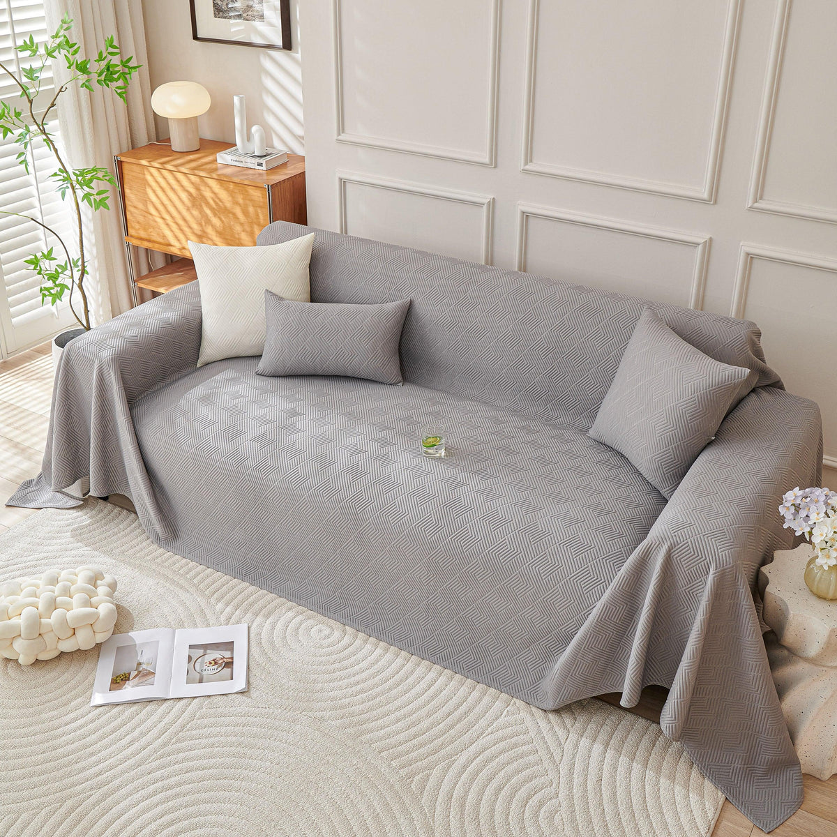 Cooling Scratch Proof Large Sofa Throw Cover, Geometric Texture Couch Protector