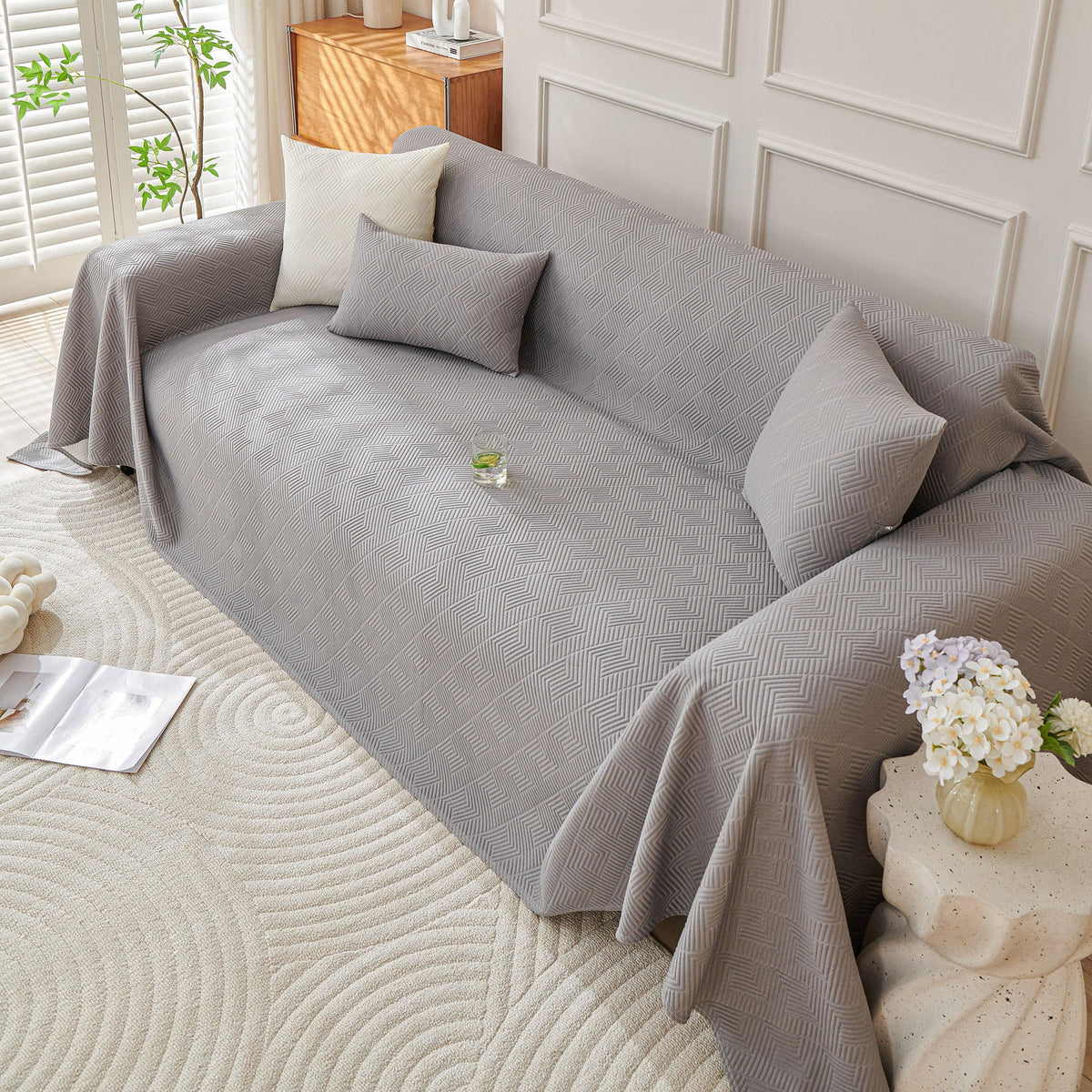 Cooling Scratch Proof Large Sofa Throw Cover, Geometric Texture Couch Protector