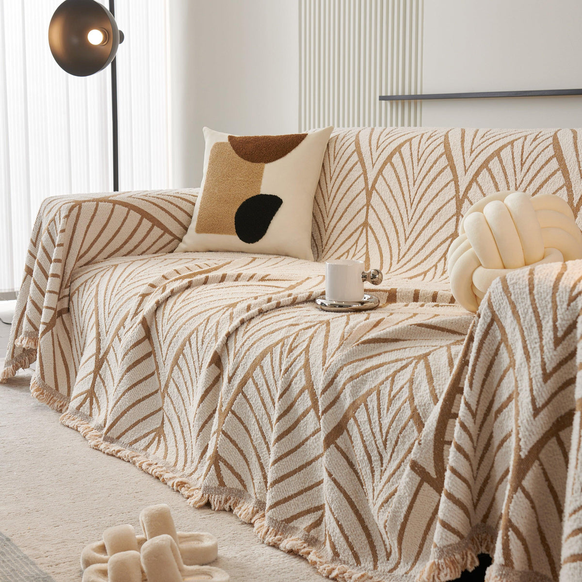 Maple Leaves Reversible Chenille Blanket Covers for Couch, Furniture Decoration Cover Sofa Slipcovers