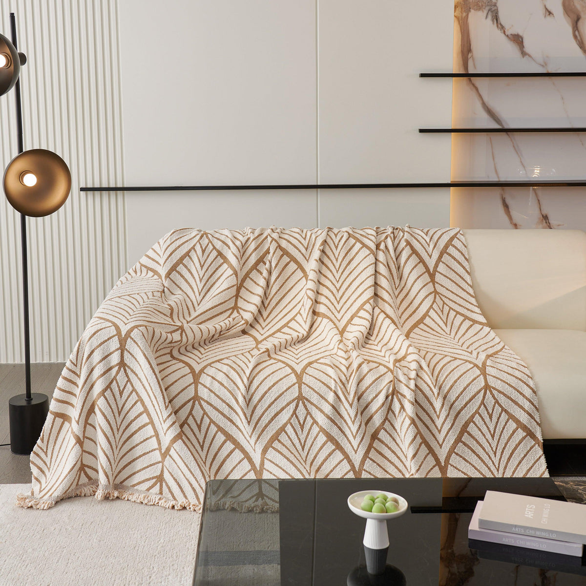 Maple Leaves Reversible Chenille Blanket Covers for Couch, Furniture Decoration Cover Sofa Slipcovers