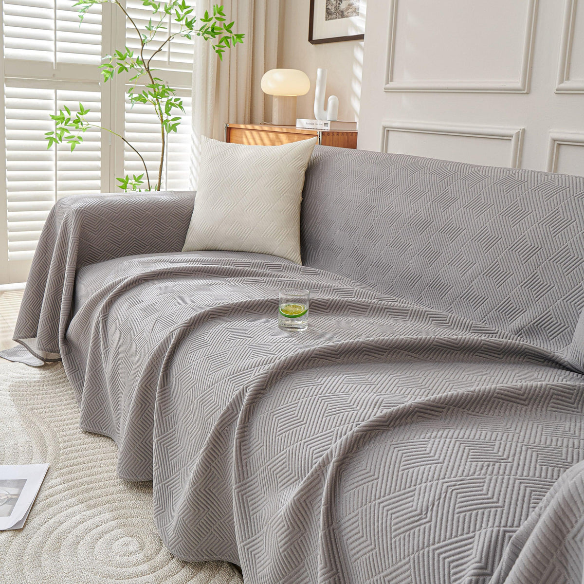 Cooling Scratch Proof Large Sofa Throw Cover, Geometric Texture Couch Protector
