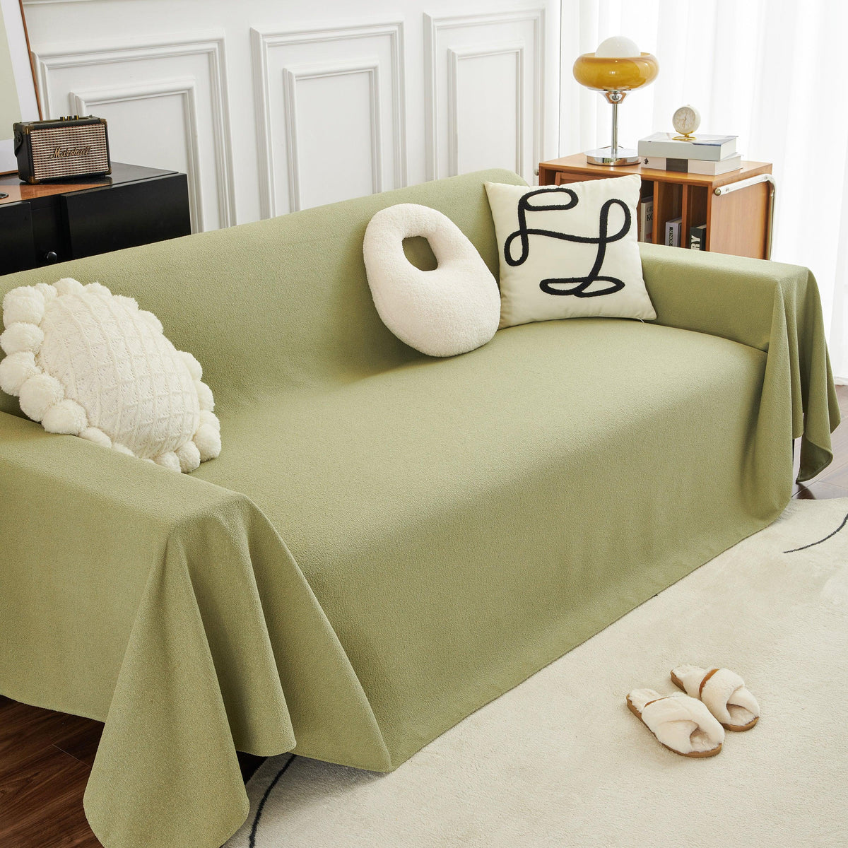 Teddy Throw Blanket and Stylish Slipcover for Couch, Waterproof Sofa Cover for Pets