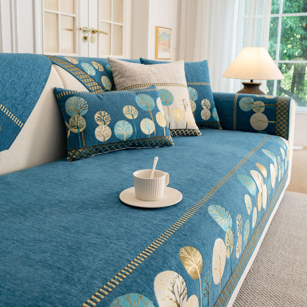 Sofa Cover for Couch, Non-Slip Sectional Couch Cover with Woven Tree Pattern
