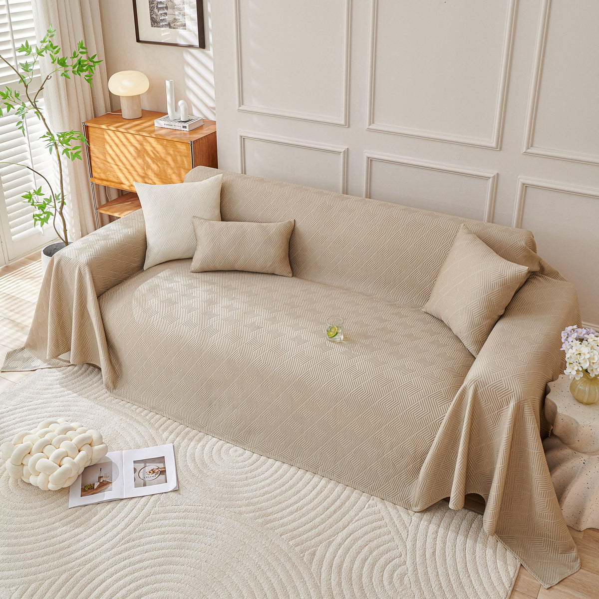 Cooling Scratch Proof Large Sofa Throw Cover, Geometric Texture Couch Protector