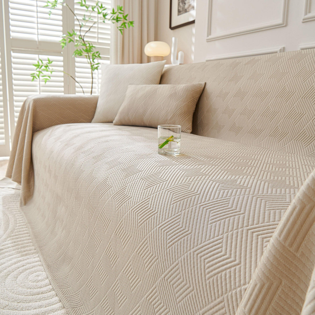 Cooling Scratch Proof Large Sofa Throw Cover, Geometric Texture Couch Protector
