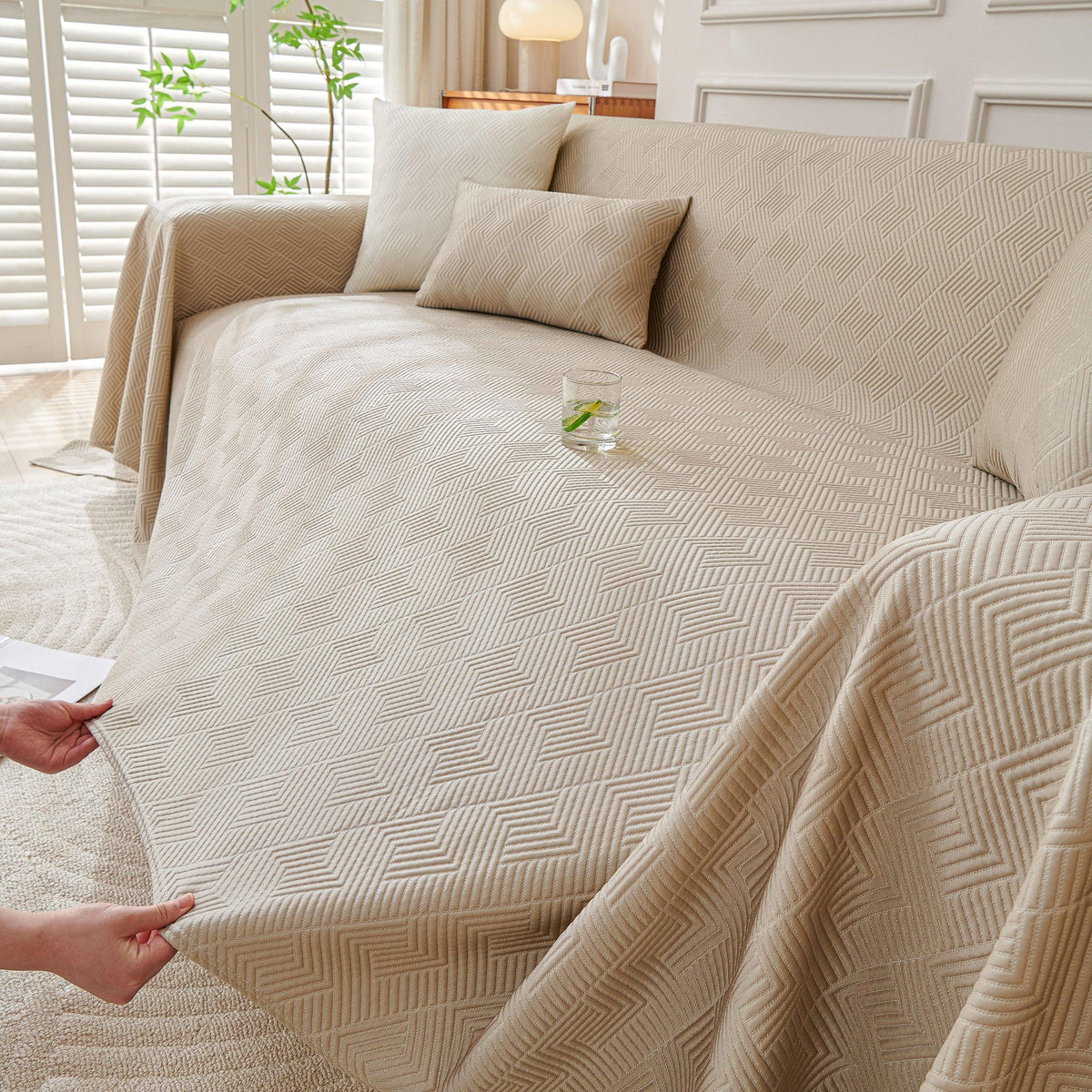 Cooling Scratch Proof Large Sofa Throw Cover, Geometric Texture Couch Protector