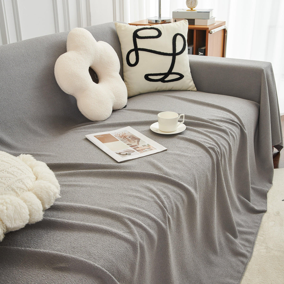 Teddy Throw Blanket and Stylish Slipcover for Couch, Waterproof Sofa Cover for Pets