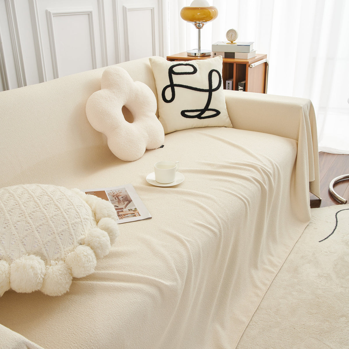 Teddy Throw Blanket and Stylish Slipcover for Couch, Waterproof Sofa Cover for Pets