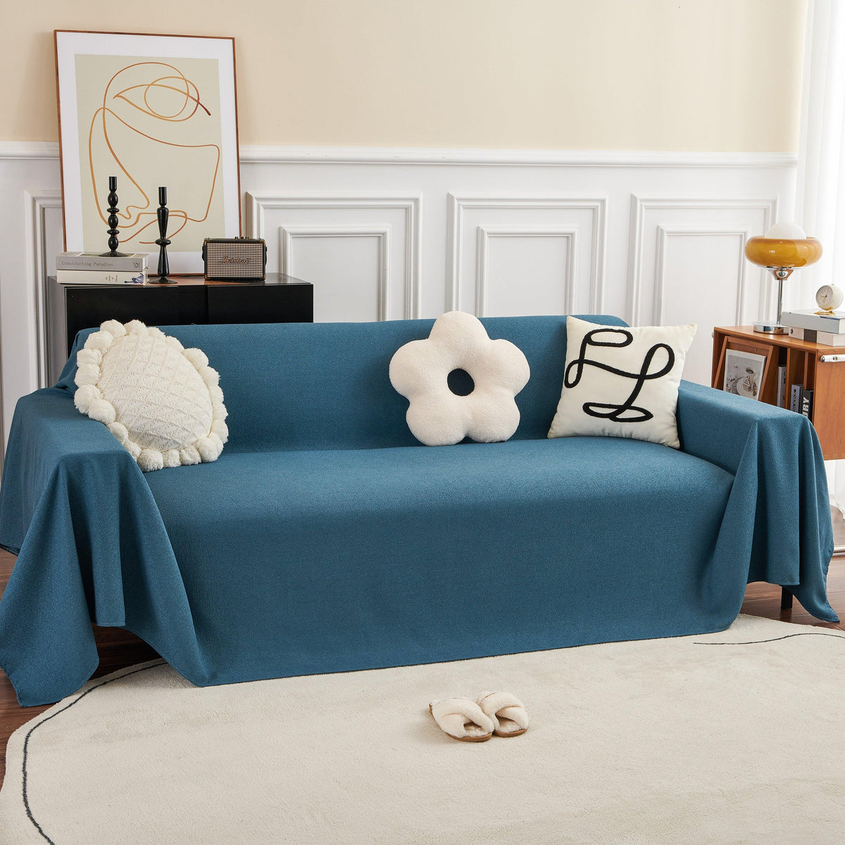 Teddy Throw Blanket and Stylish Slipcover for Couch, Waterproof Sofa Cover for Pets