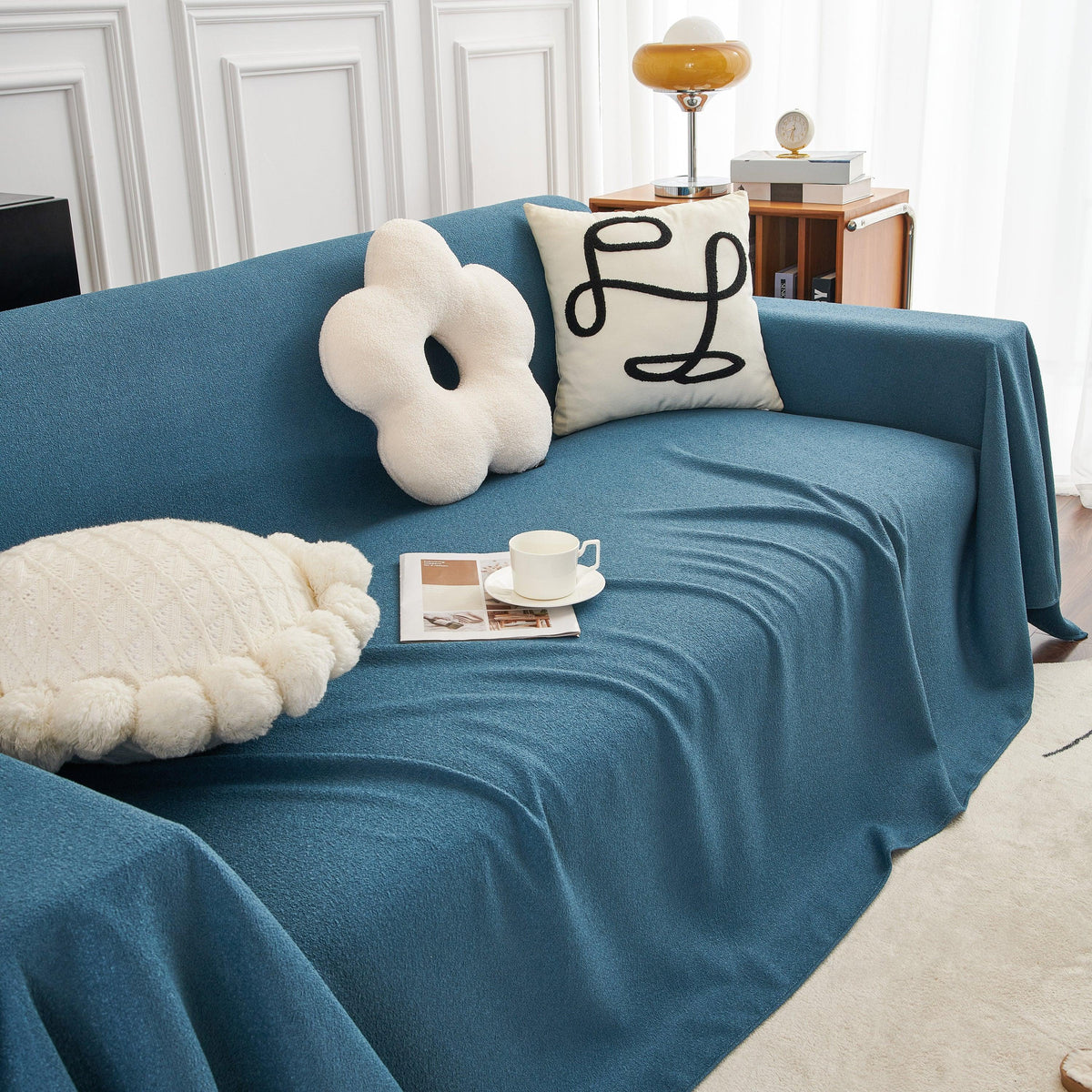 Teddy Throw Blanket and Stylish Slipcover for Couch, Waterproof Sofa Cover for Pets