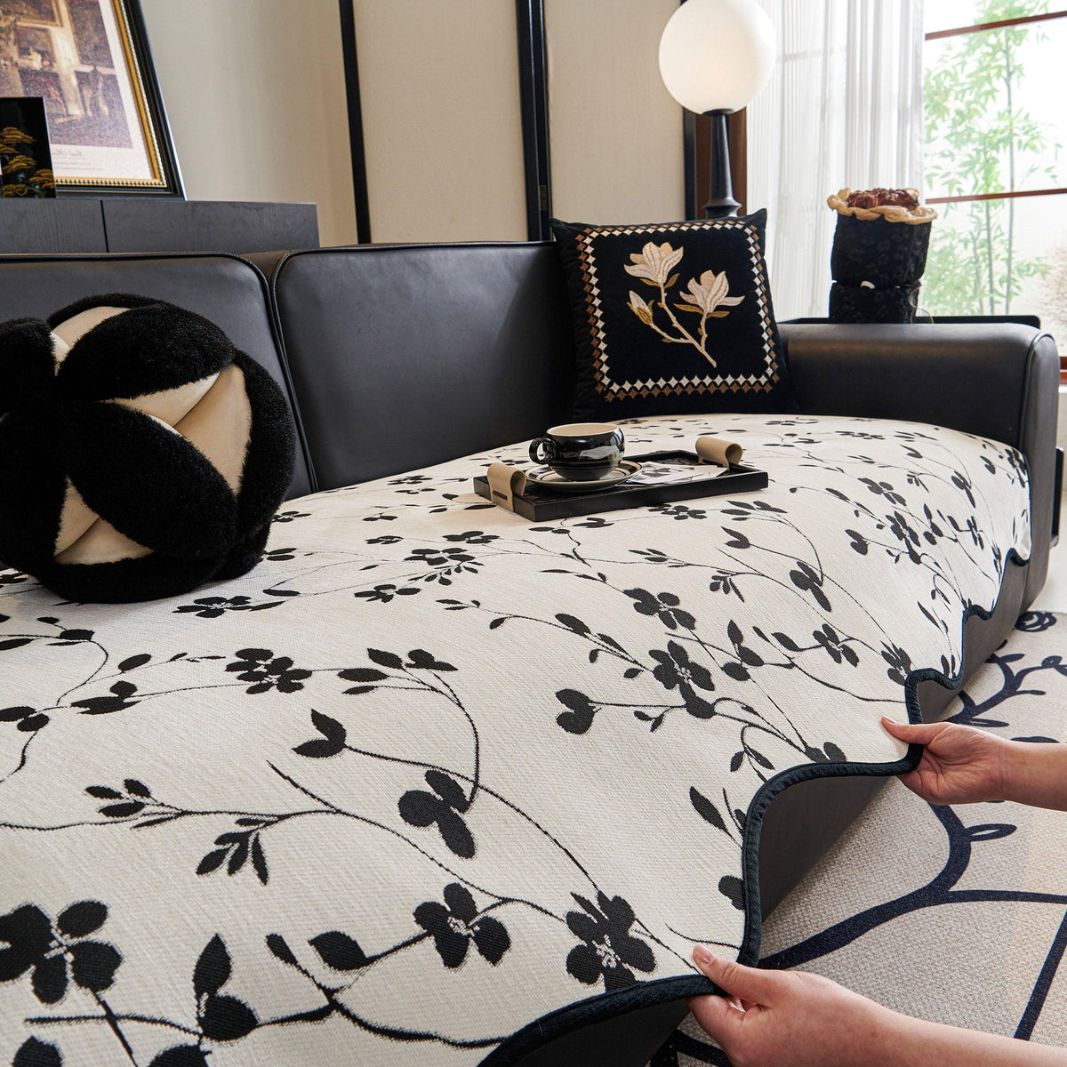 Floral Chenille Couch Cover, Non-Slip Sofa Slipcover Protector for Furniture