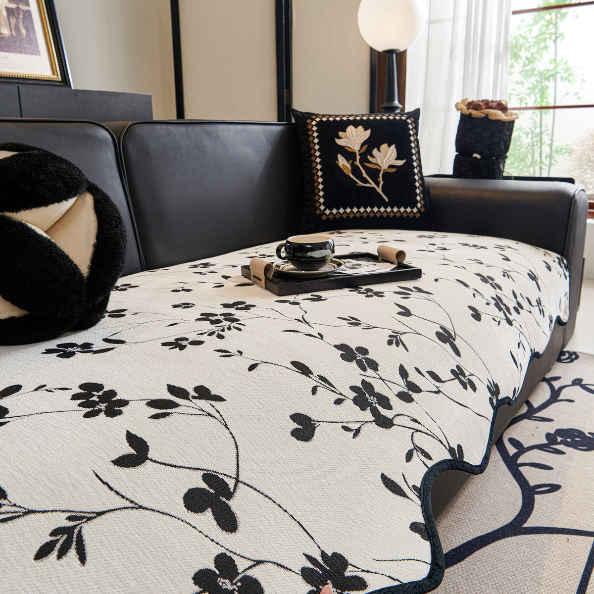 Floral Chenille Couch Cover, Non-Slip Sofa Slipcover Protector for Furniture