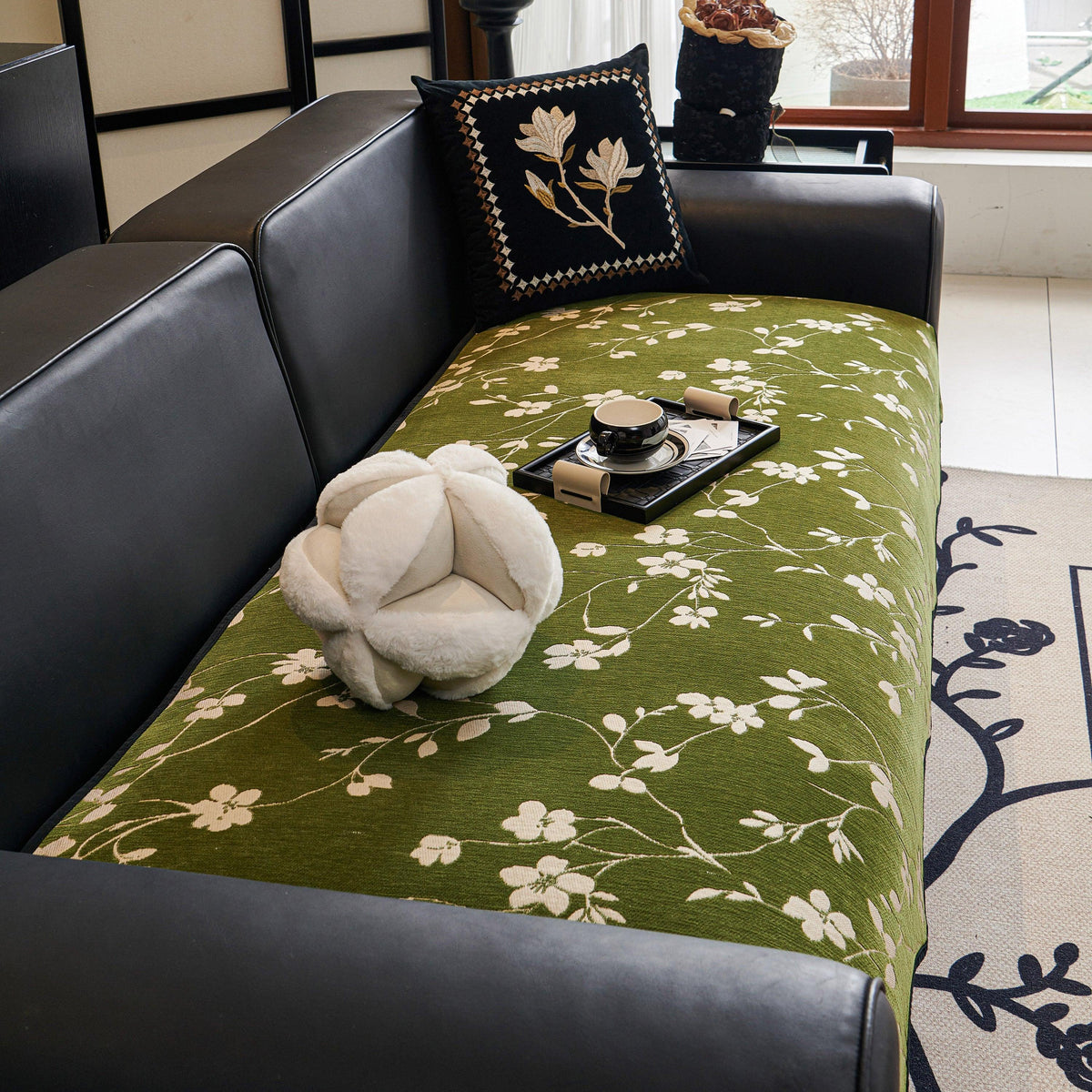 Floral Chenille Couch Cover, Non-Slip Sofa Slipcover Protector for Furniture