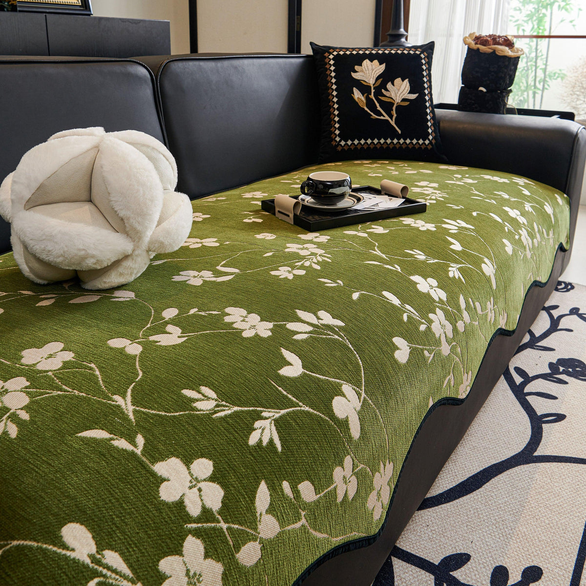 Floral Chenille Couch Cover, Non-Slip Sofa Slipcover Protector for Furniture