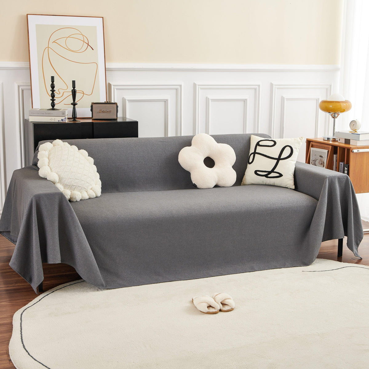 Teddy Throw Blanket and Stylish Slipcover for Couch, Waterproof Sofa Cover for Pets