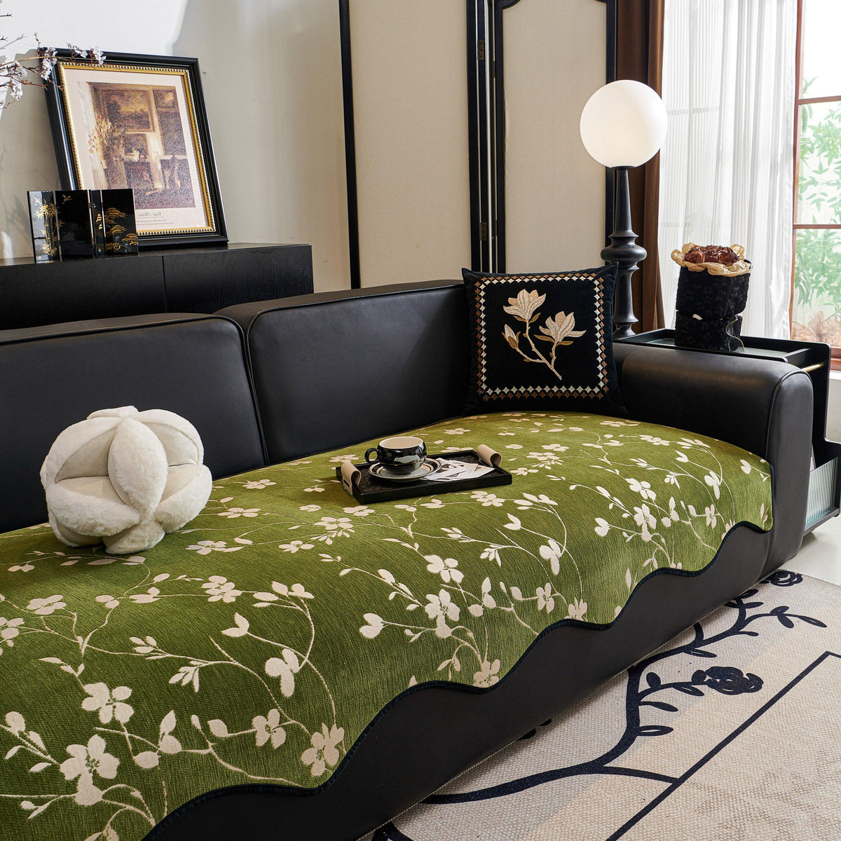 Floral Chenille Couch Cover, Non-Slip Sofa Slipcover Protector for Furniture