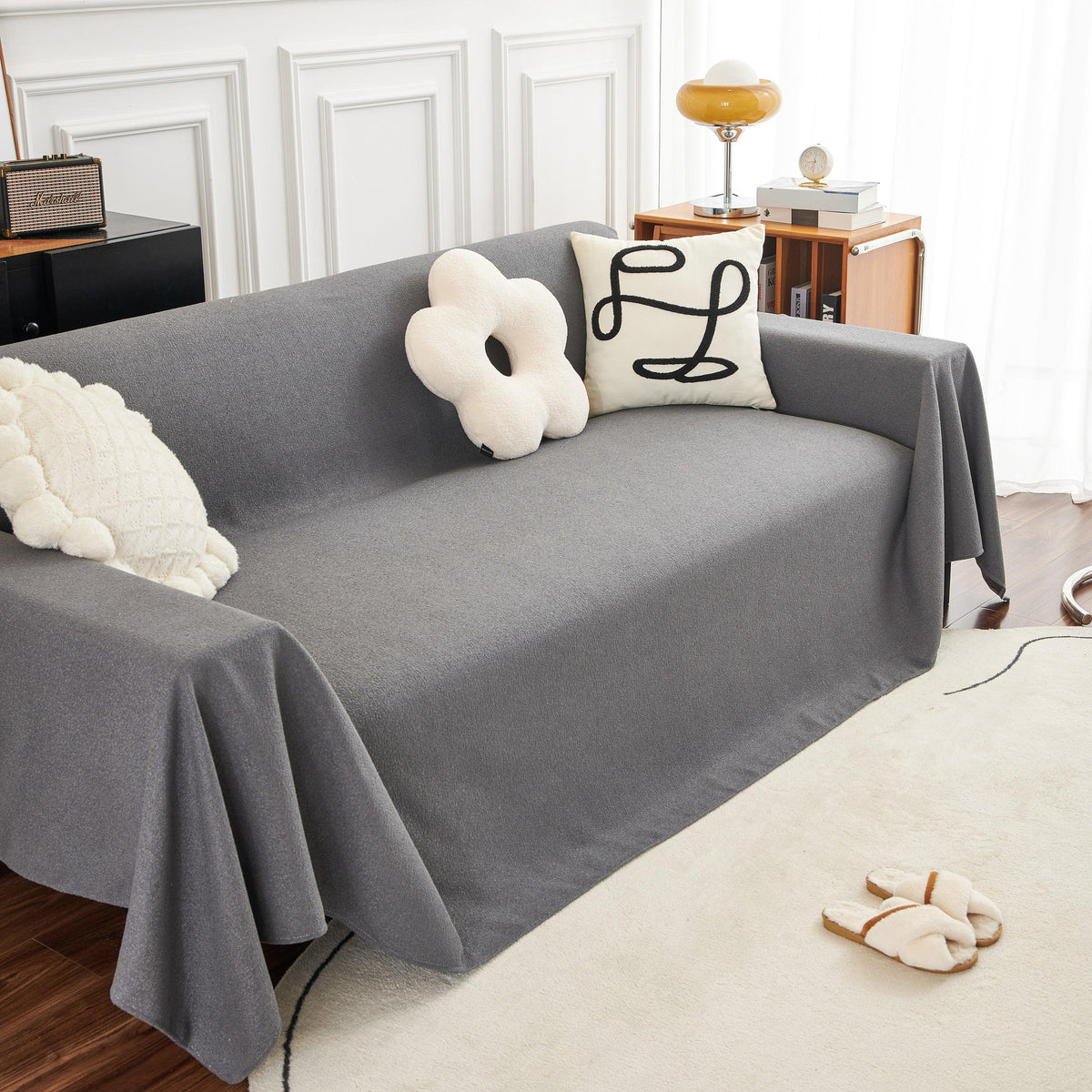 Teddy Throw Blanket and Stylish Slipcover for Couch, Waterproof Sofa Cover for Pets