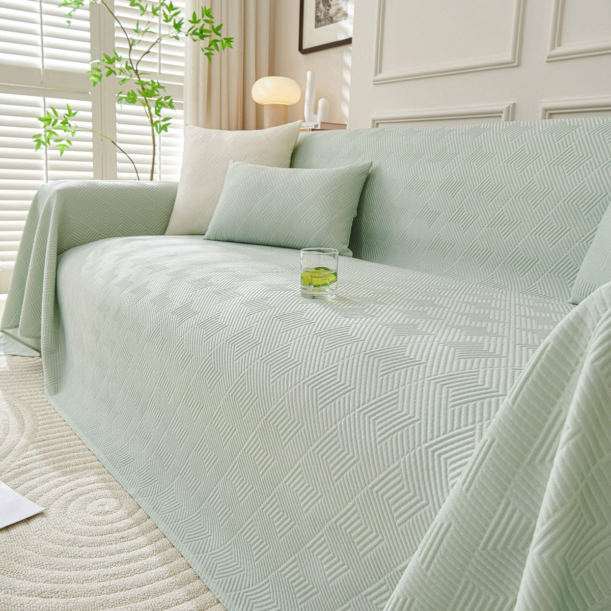 Cooling Scratch Proof Large Sofa Throw Cover, Geometric Texture Couch Protector