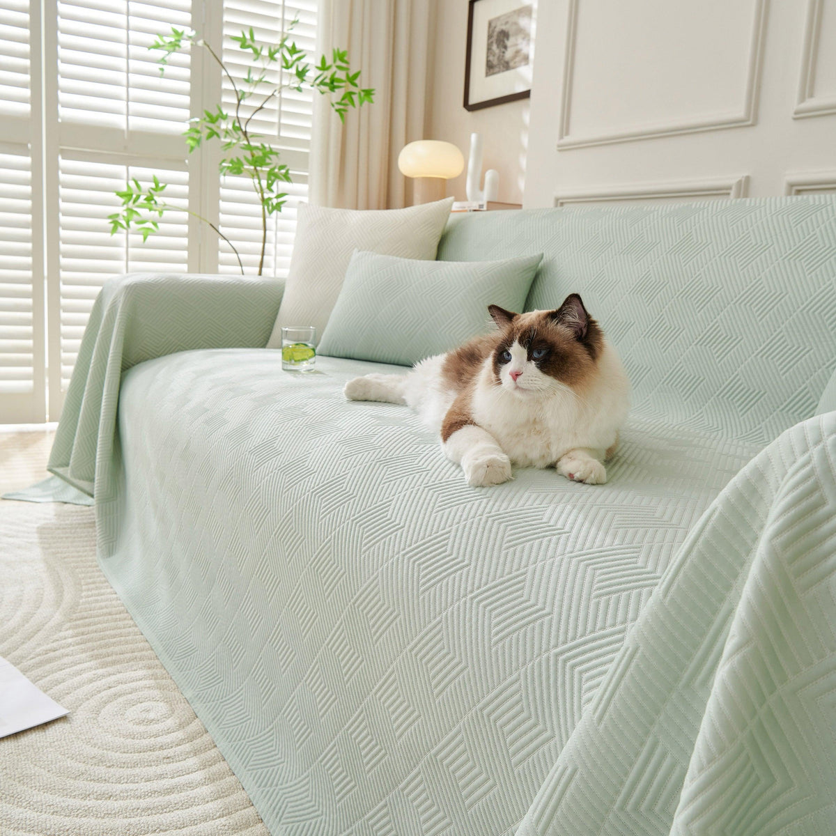 Cooling Scratch Proof Large Sofa Throw Cover, Geometric Texture Couch Protector