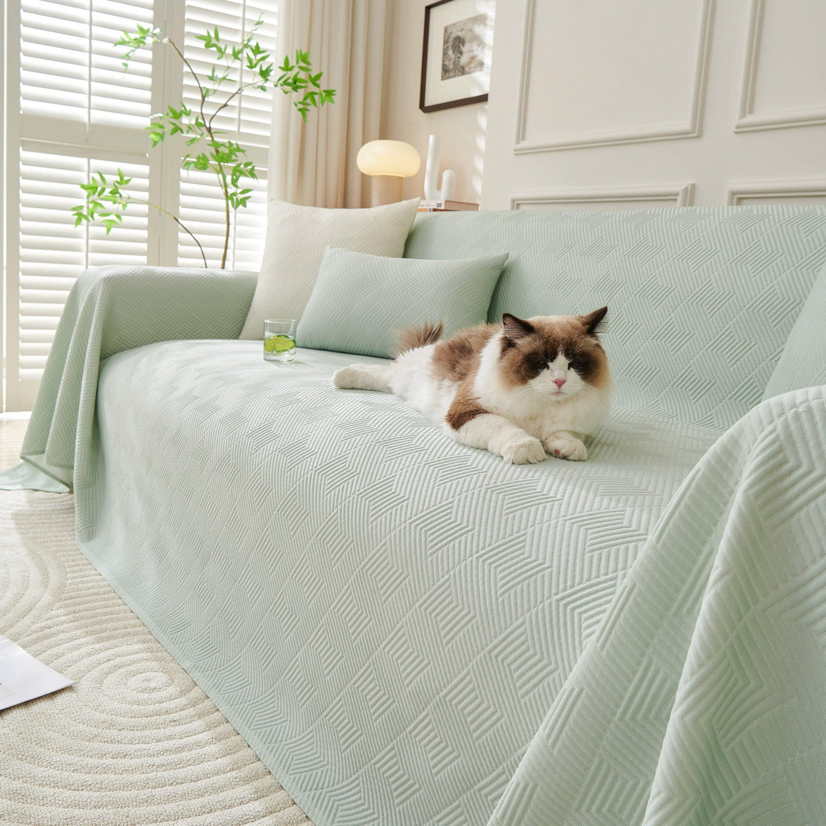 Cooling Scratch Proof Large Sofa Throw Cover, Geometric Texture Couch Protector