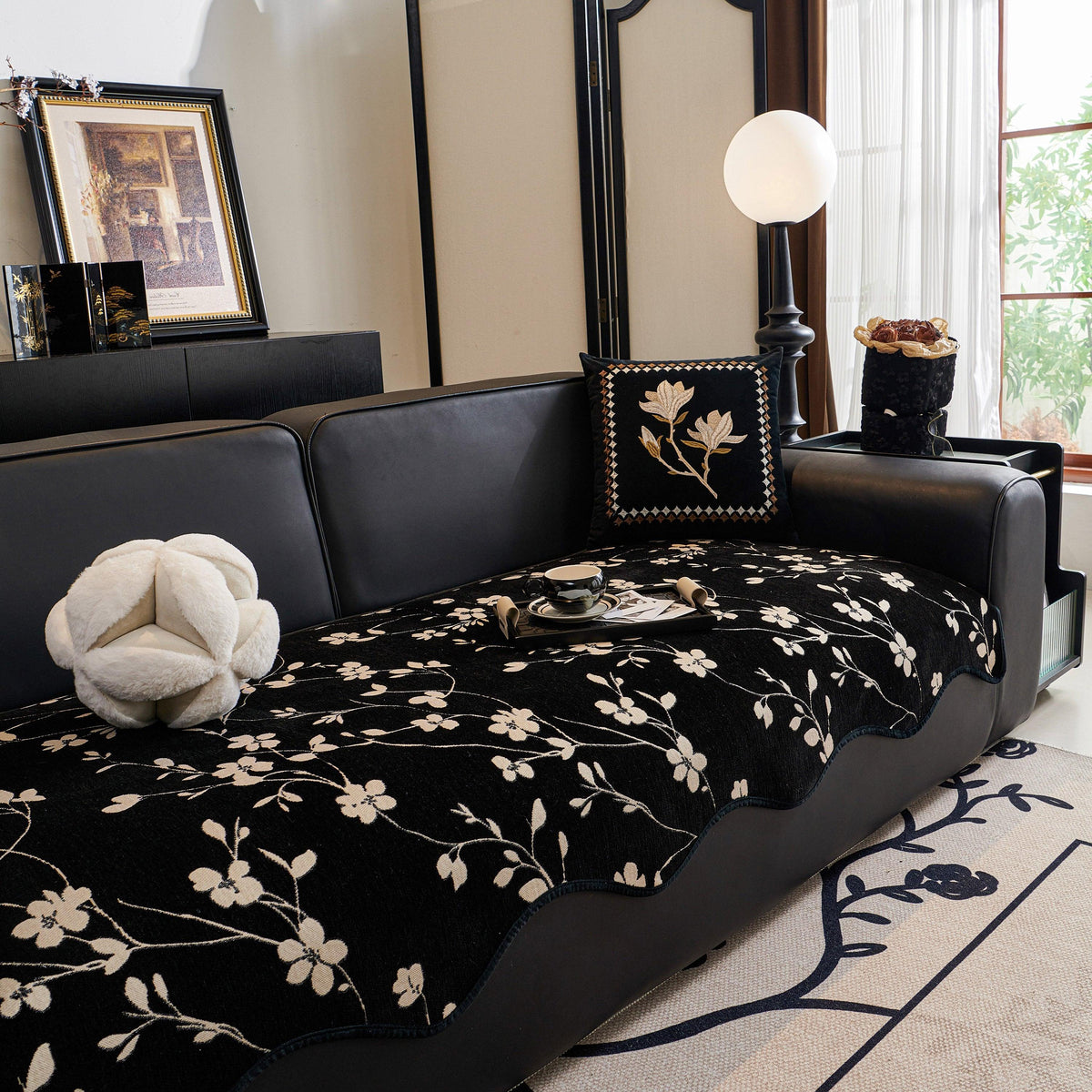 Floral Chenille Couch Cover, Non-Slip Sofa Slipcover Protector for Furniture