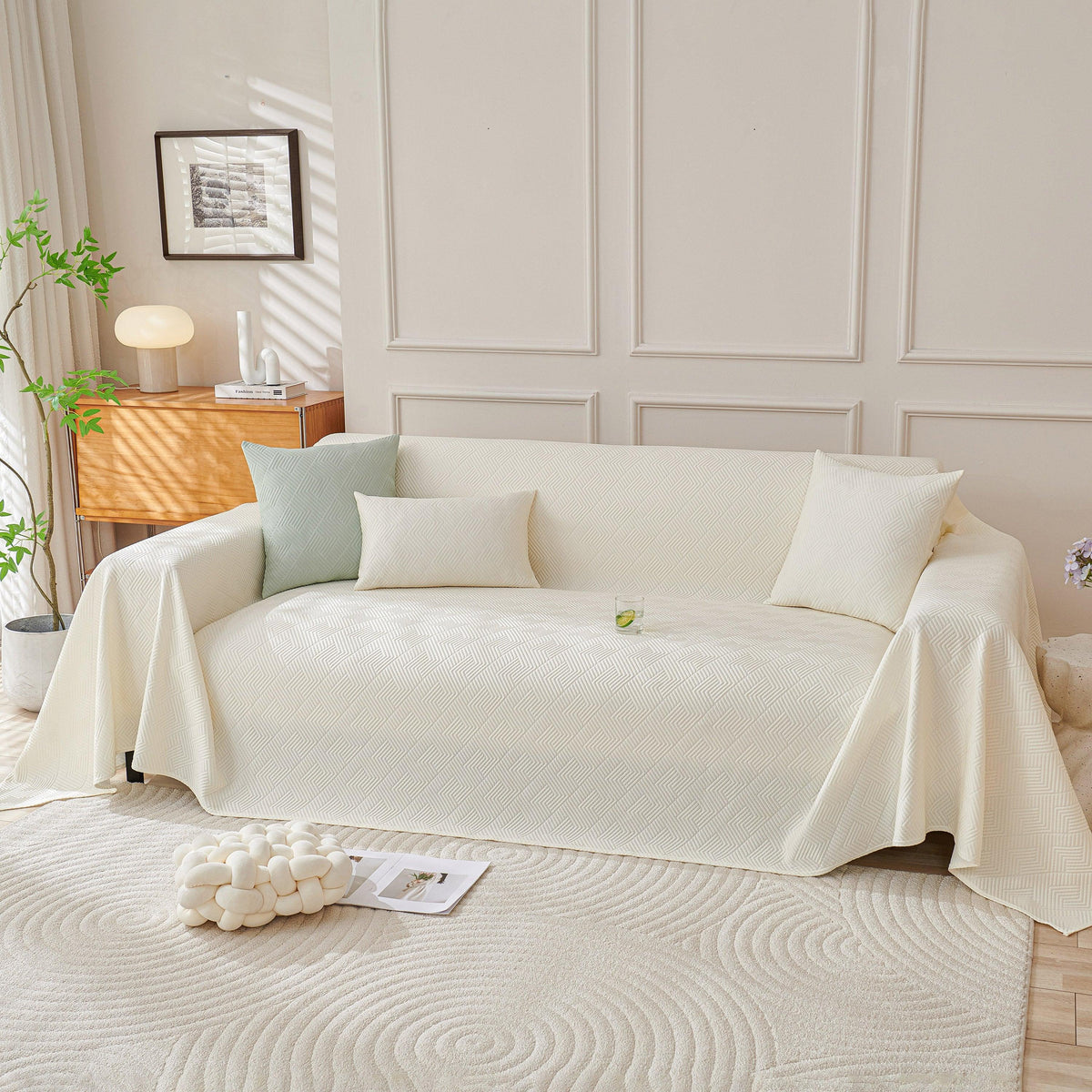Cooling Scratch Proof Large Sofa Throw Cover, Geometric Texture Couch Protector