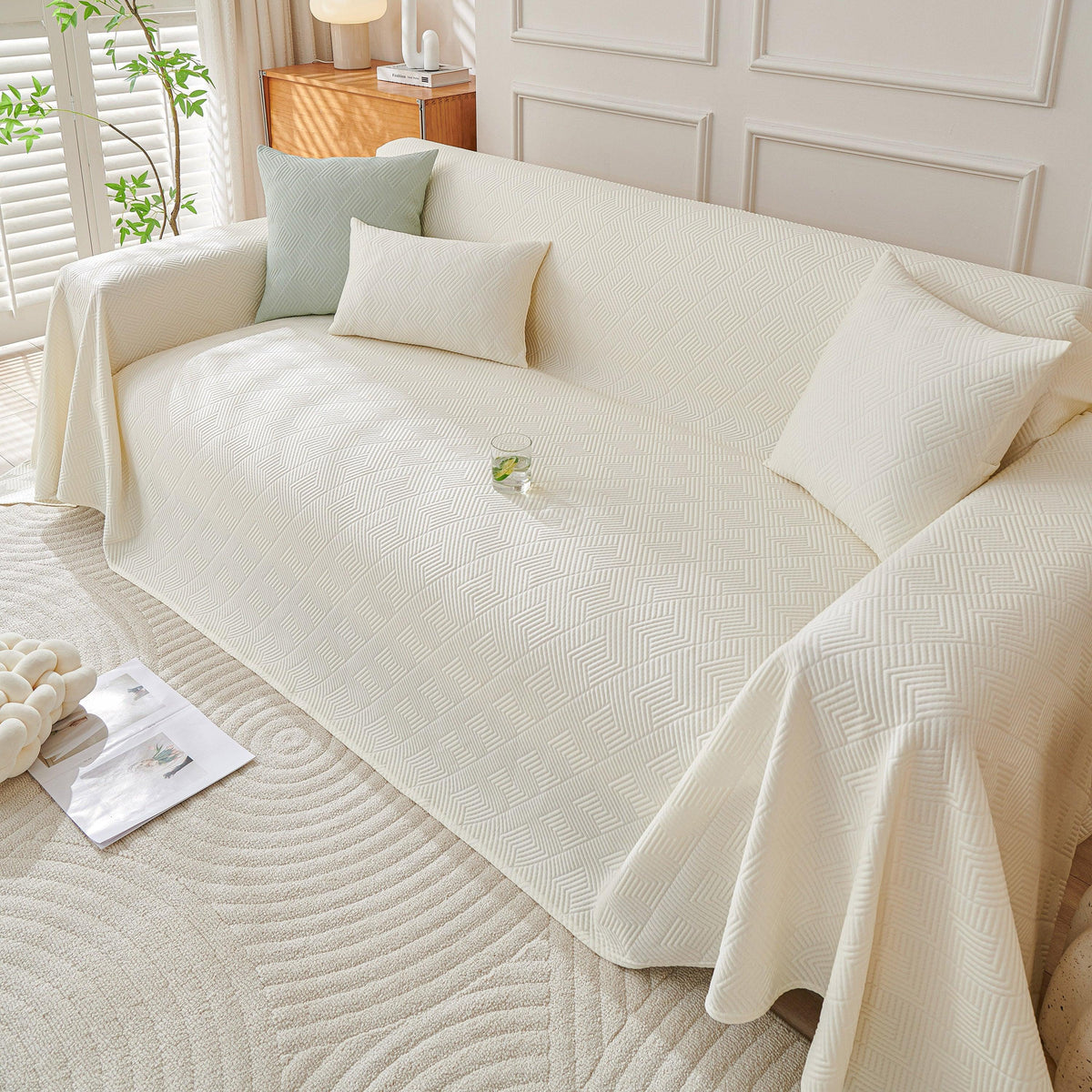 Cooling Scratch Proof Large Sofa Throw Cover, Geometric Texture Couch Protector